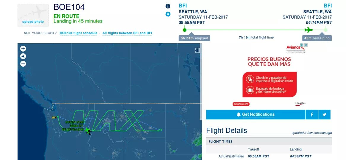 volavico's tweet photo. A esta hora uno de los primeros #Boeing #B737-8 MAX (de pruebas), "dibuja" su nombre en el aire sobre Estados Unidos. 😆✈ https://t.co/8mRLQoXgNJ