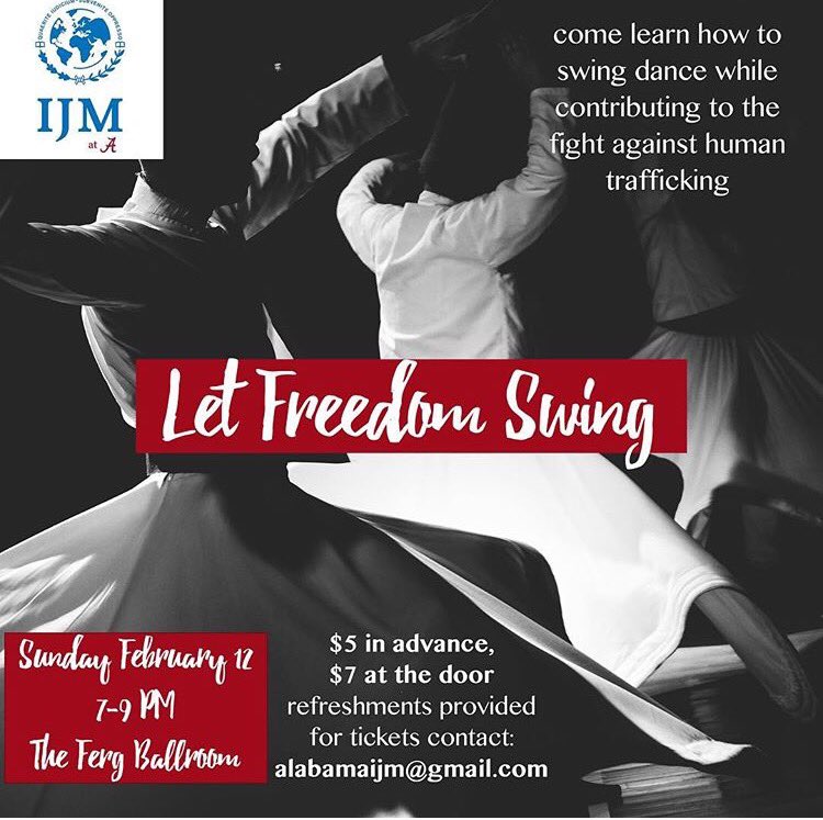 TOMORROW!! Come swing for freedom with Alabama IJM! Email alabamaijm@gmail.com or text (205) 386-7581 for info/tix!