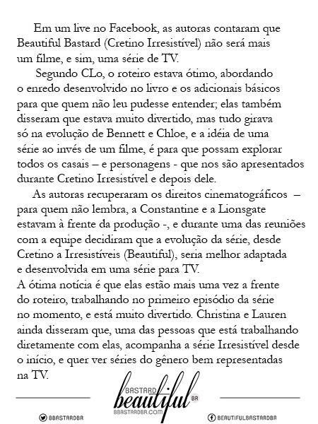 bbastardbr's tweet photo. Novidades sobre a adaptação de Beautiful Bastard! 📺 https://t.co/NFp7NYccuy