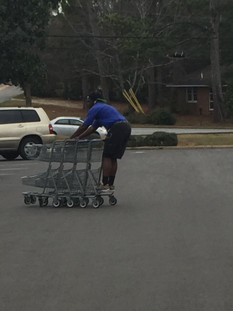 We're sorry if Darren's buggy pushin skills give y'all harrt attacks he only trying to make it fun in the parking lot #hasnt hitanybodyyet