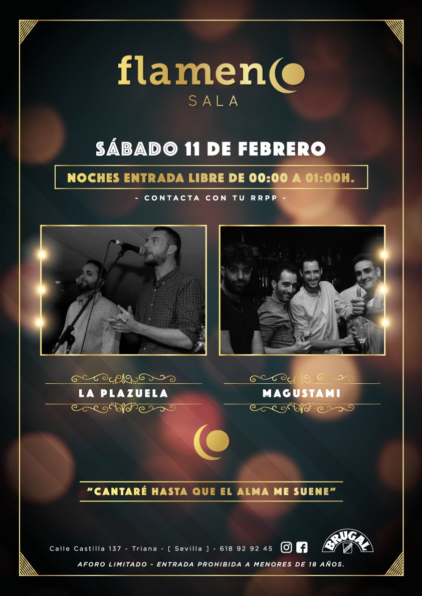 Ya mismo estamos liándola en <a href="/salaFlamenco/">Sala Flamenco Triana</a> con nuestro <a href="/AbelRoman0/">Abel Romano</a> y compartiendo escenario con los fenómenos @gustavorivita7 Viva #Sevilla