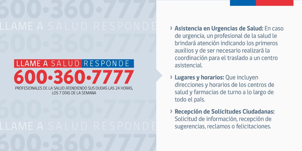 ministeriosalud's tweet photo. Llame a #SaludResponde 6003607777 en caso de orientación por primeros auxilios, malestar por alguna enfermedad y mucho más https://t.co/KGXfwTJJ7W