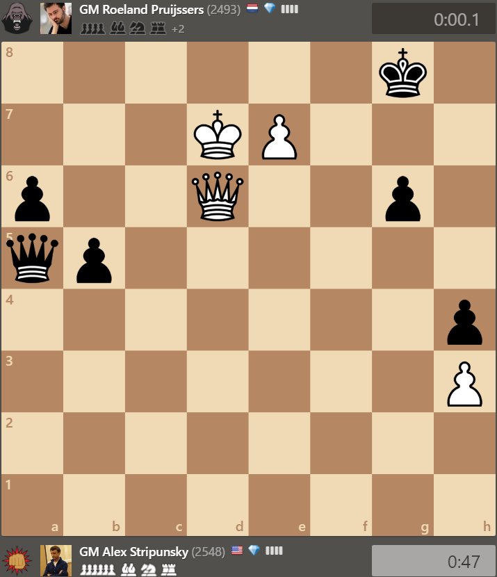NJKnockouts's tweet photo. GM Stripunsky closed out our week 5 match with an incredible technical display. Would you play on in the left position? #prochess https://t.co/XghQa6ERoP