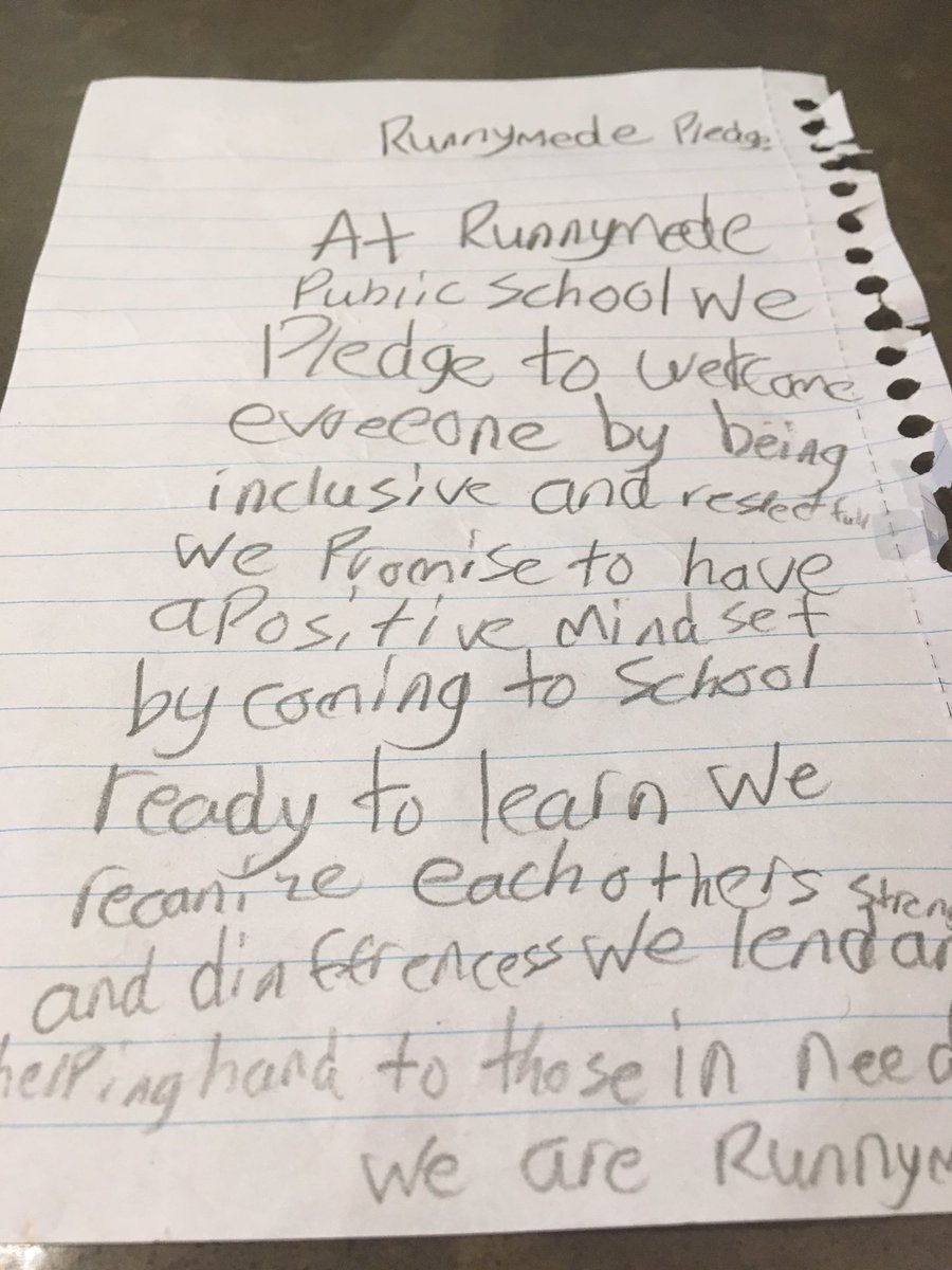 JenPinker's tweet photo. My 7 year old wrote this today when nobody was watching. #schoolpledge https://t.co/RCqt6idEqY