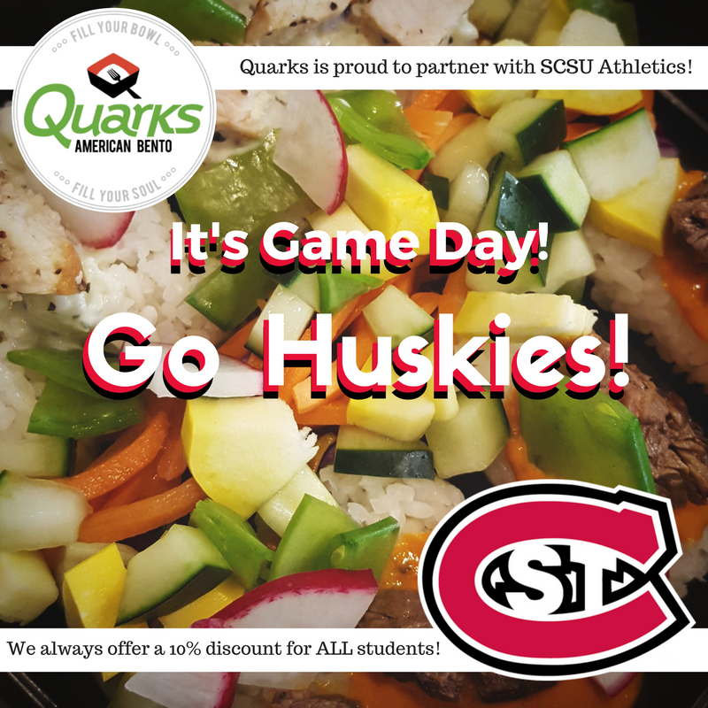 QuarksAB's tweet photo. It's another #Husky #Hockey #weekend! #GoHuskiesWoooo! Listen for the #QuarksAB Lucky Row of the game and you could win free food! #SCSU https://t.co/GTg9BNhmJb