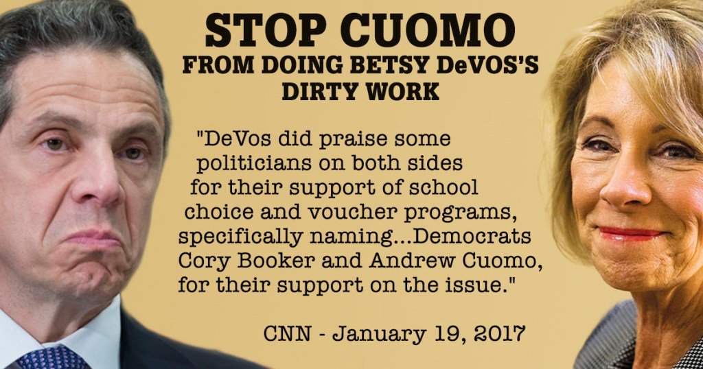 UTNorthport's tweet image. Carol Burris: There is a reason that Betsy DeVos sings the praises of Andrew Cuomo. unitedteachersofnorthport.com/issues/carol-b…
