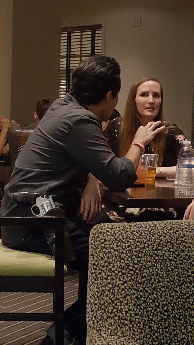 konrness's tweet photo. It's not every company party that you'd find a dude worth a bloody head packing a revolver.  #NerdsGetLit https://t.co/MLUFB4zewV