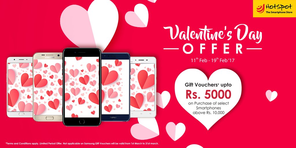 Hotspot_Store's tweet photo. Make your #ValentinesDay super #technolicious with Special Gift Vouchers from #Hotspot on purchase of awesome #smartphones! 
#HotspotOffers https://t.co/YvVqfup2fo