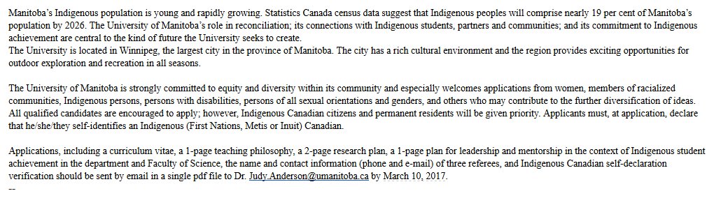 AnneWHilborn's tweet image. University of Manitoba is hiring an Indigenous scholar to be an  Assistant Professor in Animal Conservation/Behavioural Ecology