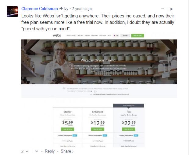 BoycottWebs's tweet photo. https://t.co/WgEbTIwZDU lie. No free plans. False advertising @webs @WebsCares #webs #webscam #badproduct https://t.co/WBtugPDKas