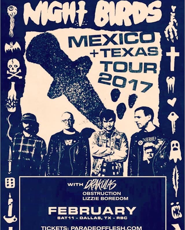 wallriderecords's tweet photo. @NGHTBRDS and @drax_tx with buds tonight in #dallas! #nightbirds #drakulas #fatwreck https://t.co/jlf2fOzBrW