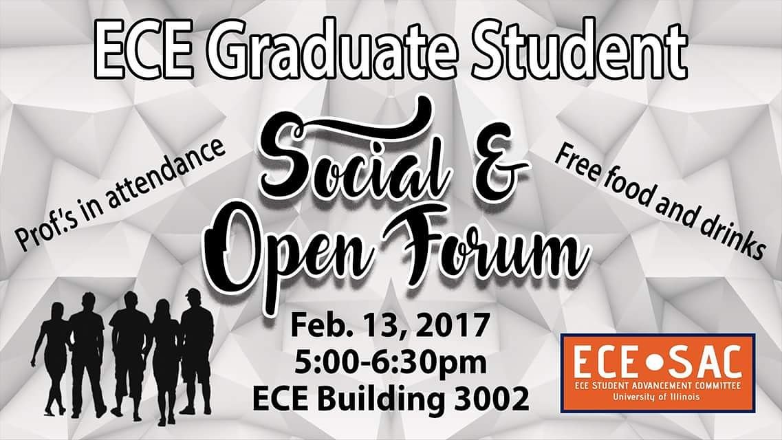 ece_sac's tweet photo. Hey ECE Grad Students! Want to hang out with your friends and some of our cool profs? If so, come to our Social &amp; Open Forum this Monday! 😊 https://t.co/jOU5xP3o3p