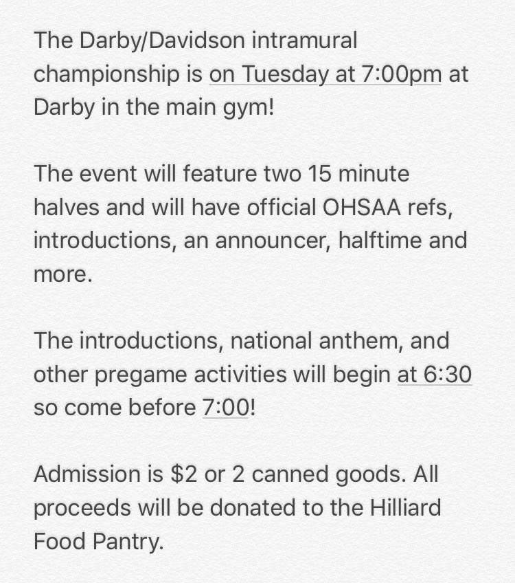 OakerNation's tweet photo. Oak Squad will play in a Davidson vs Darby intramural championship game/event at Darby on Tuesday at 7:00pm. Come out and support Davidson! https://t.co/ZLDs0cL5mo