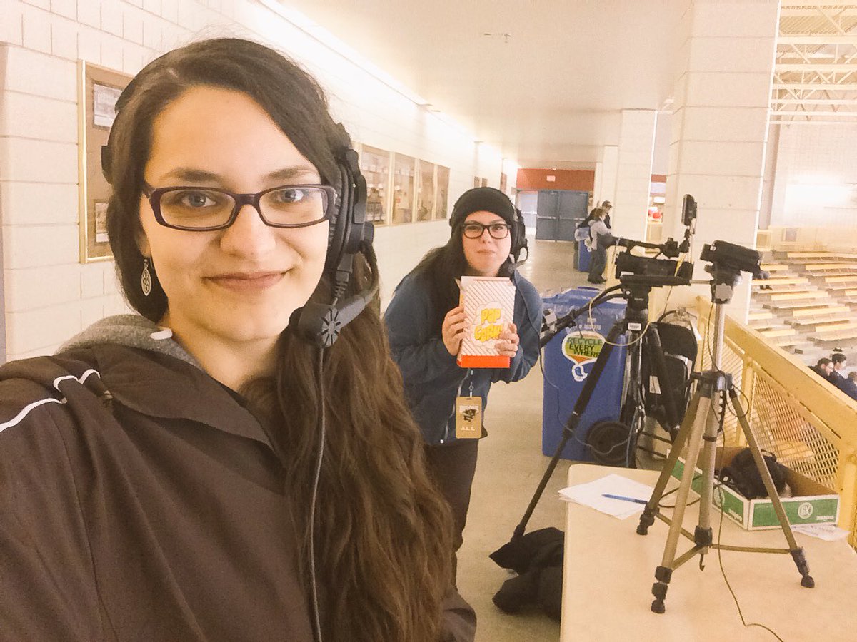 SavannahRKelly's tweet photo. Check https://t.co/lDrnSqu7c4 to watch our RRC student broadcast of the Bisons vs Golden Bears game! Working those cams w/ @DanelleGranger https://t.co/USq5eklJLR