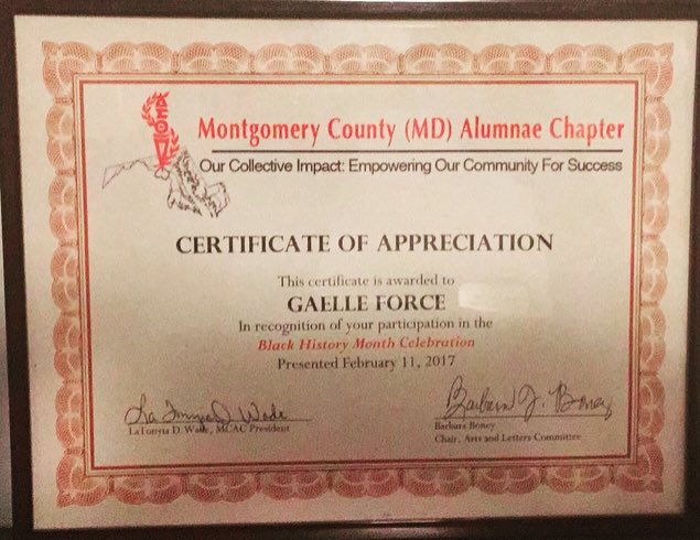 GaelleForce's tweet photo. Such an honor to receive this certificate from @MCACDST at their #BlackHistoryMonth celebration event. Thank You!👏🏾 https://t.co/eHGoB7s1I1