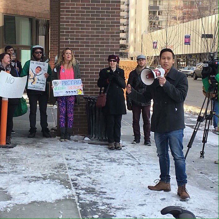 Proud to see Calgarians out today fighting for Electoral reform. This is democracy, and we will not back down. #yyc #ERRE #PerformOnReform