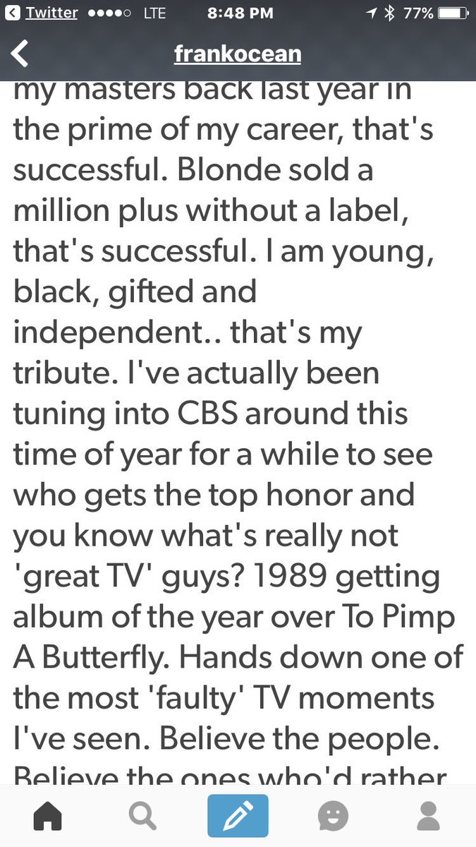 1thirdMNDG's tweet photo. Frank Ocean on the Grammy's👀 https://t.co/wGP04alQc6