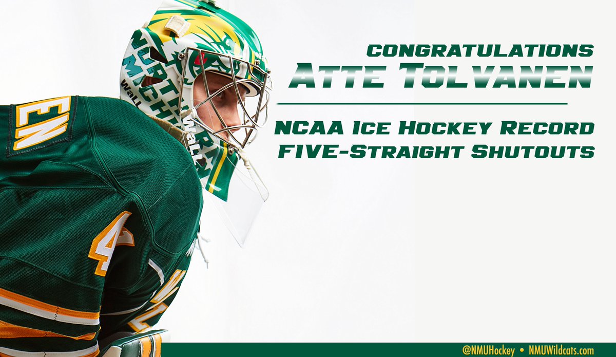 HISTORY HAS BEEN MADE IN MARQUETTE! <a href="/TolvanenAtte/">Atte Tolvanen</a> ties the <a href="/NCAAIceHockey/">NCAA Ice Hockey</a> record with his FIFTH shutout in a row! #WeAreNMU