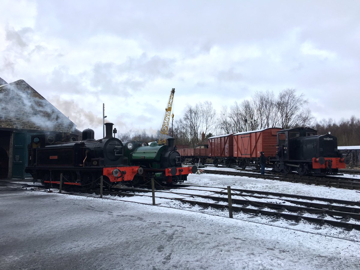 TanfieldRailway's tweet photo. 🌨❄️ Wrap up warm folks, there's a dusting of #snow this morning as Reyrolles No.2 prepares today's ride-on freight train! #SundayMorning https://t.co/5pT4FwqjYU