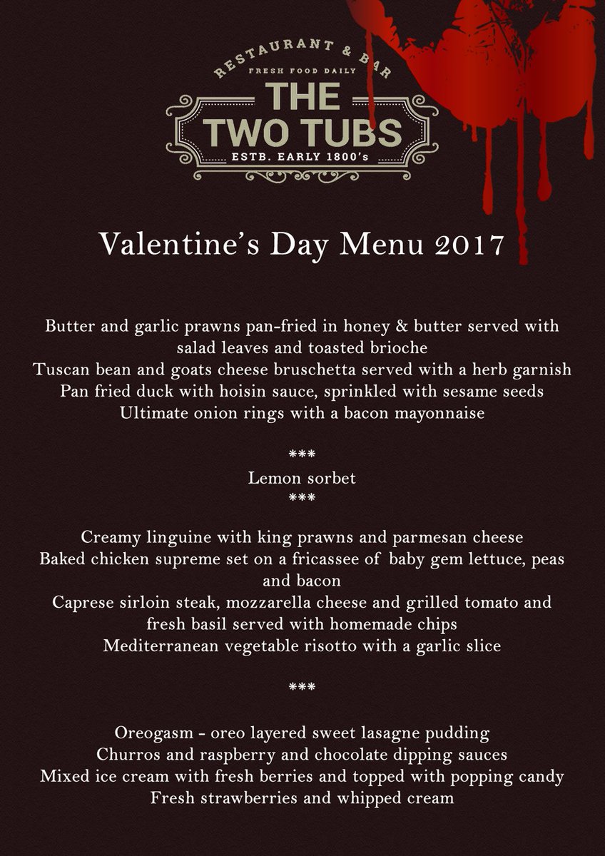 £24,95 per head, with 10% off your chosen wine. Book by calling 0161 763 1745. Or email us info@thetwotubs. #TwoTubs #BuryHour <a href="/whatsonbury/">Andrew Simpson</a>