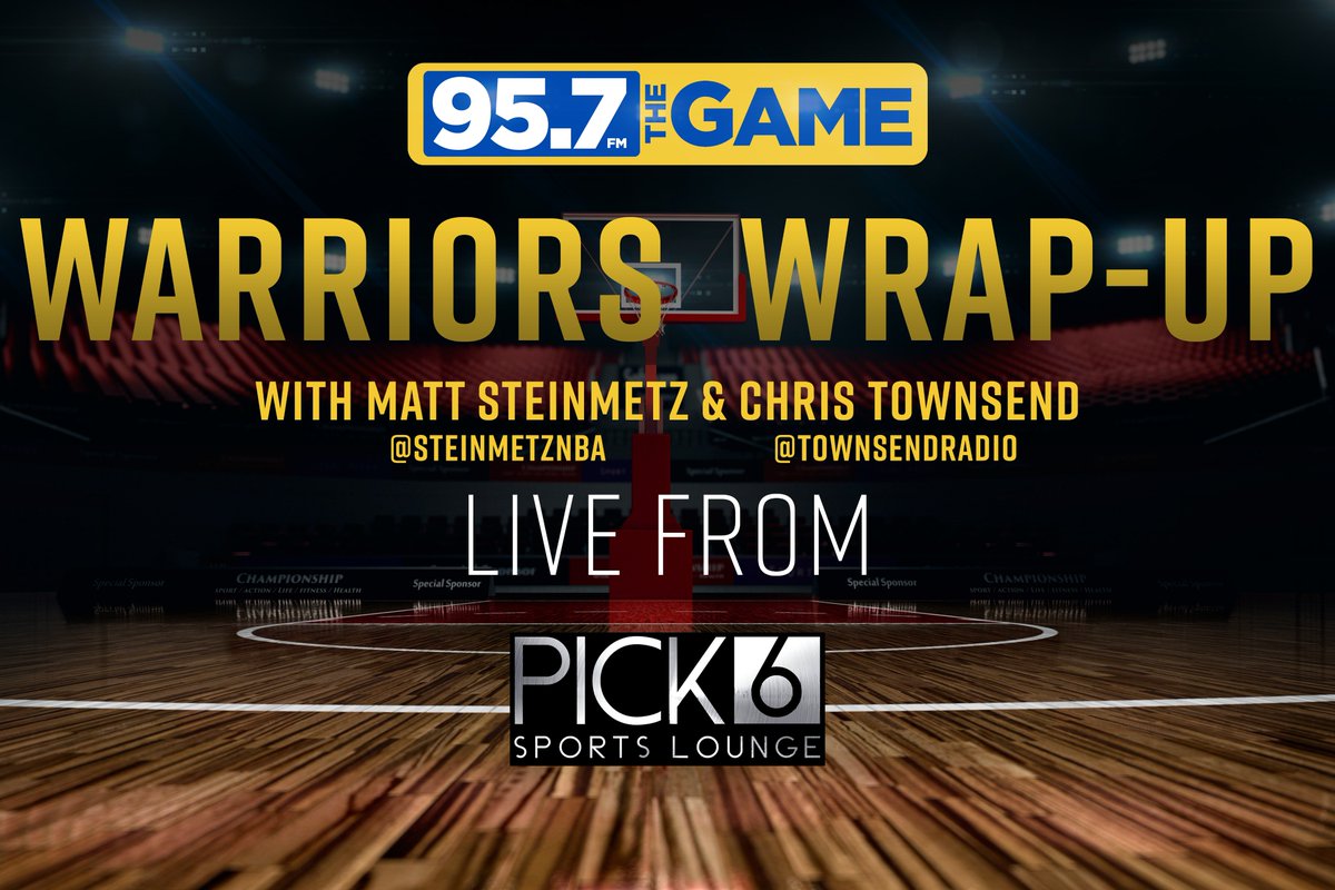 957thegame's tweet photo. #Warriors Wrap-up hosted by @townsendradio &amp; @SteinmetzNBA LIVE from @pick6lounge!

Call: 888-957-9570  Text: 95795 https://t.co/ICs7uRDWqK