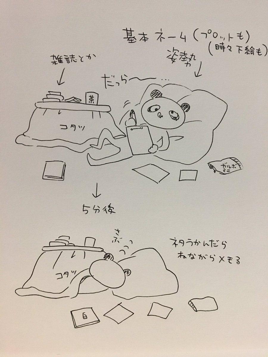ネームをカフェやファミレスでやる人はもっと行くんだろうな〜
私はネタ出しやネームとか寝ながらやってしまう… 