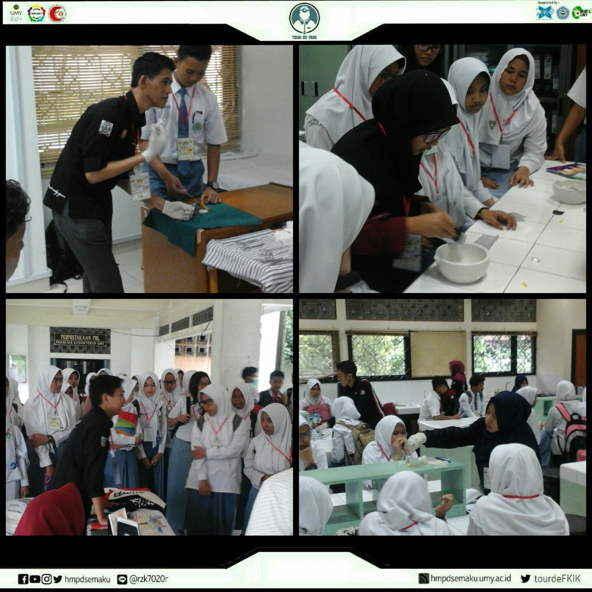 Peserta melakukan tour sesi kedua setelah ishoma. On pict: mini hospital, Lab. Farmasetika, Lab. Fisiologi, dan Bazar. #LiveReportTDF9th