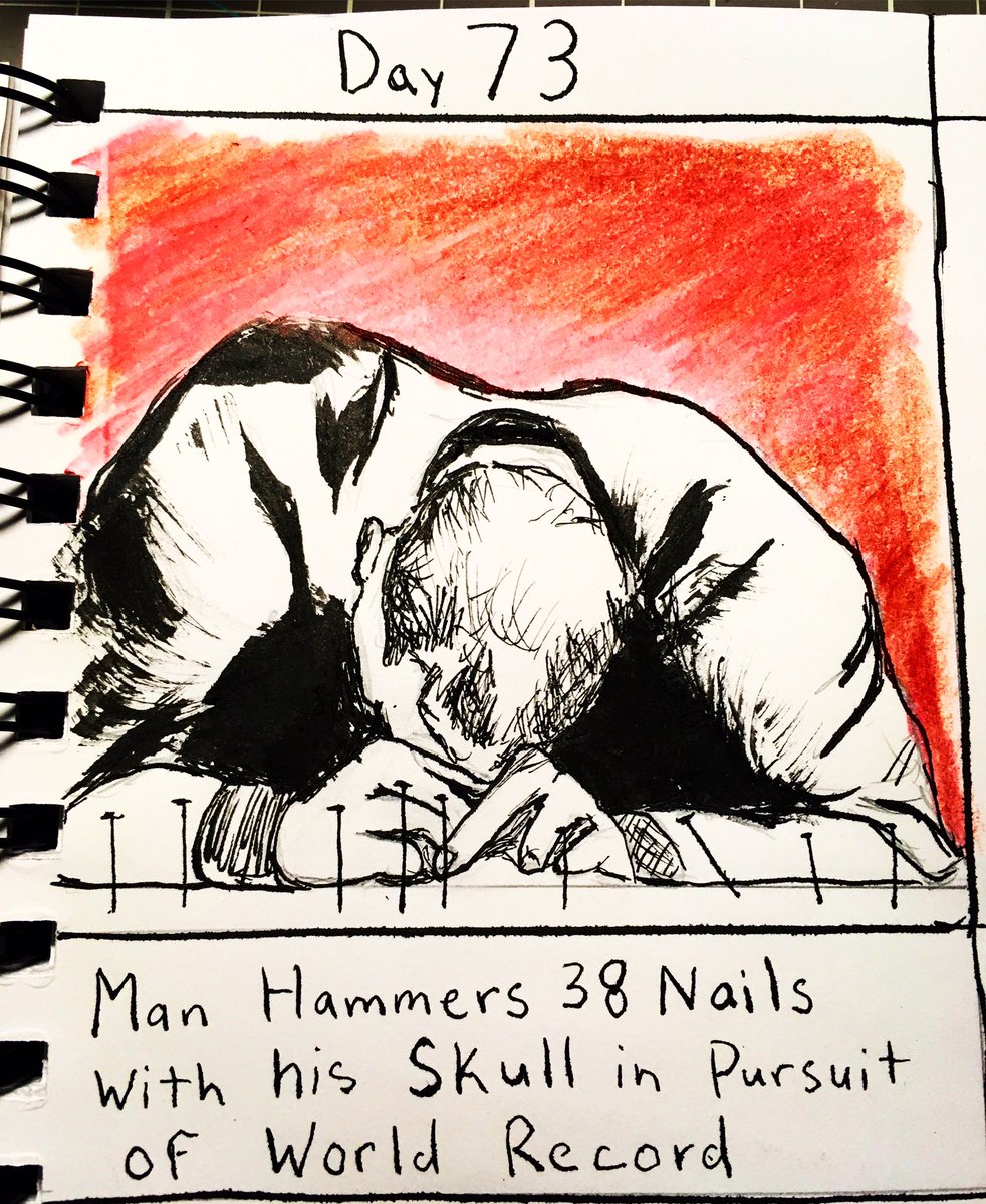 NMSC_ART's tweet photo. Day 73 Hammerhead hits 38 nails in with his skull
#The100DayProject #NMSC_ART #100daysoftruestories #boston #hammerhead #HuffingtonPost https://t.co/UbKBAaNrwN