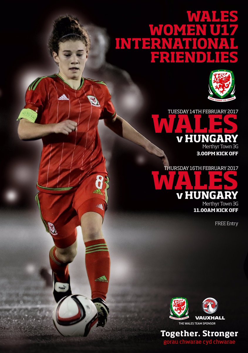FAW_Womens's tweet photo. Will you be there❓
🔴 Wales U17 v Hungary U17
📅14 &amp; 16 February
🌍@MerthyrTownFC 
⏰ 3pm &amp; 11am Kick off
#TogetherStronger https://t.co/Q5WjpuMKgm