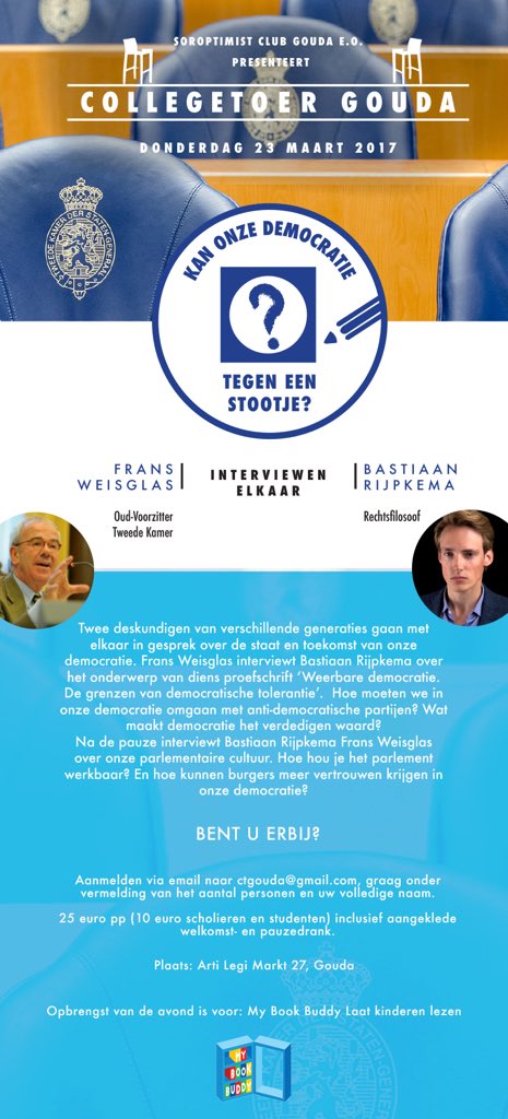 RT <a href="/SoroptiGouda/">Soroptimisten Gouda</a> <a href="/HansGoslinga/">Hans Goslinga</a> , wilt u onze gast zijn op 23/3 ? #rijpkema en <a href="/fransweisglas/">frans weisglas</a> in gesprek  Aanbevolen!