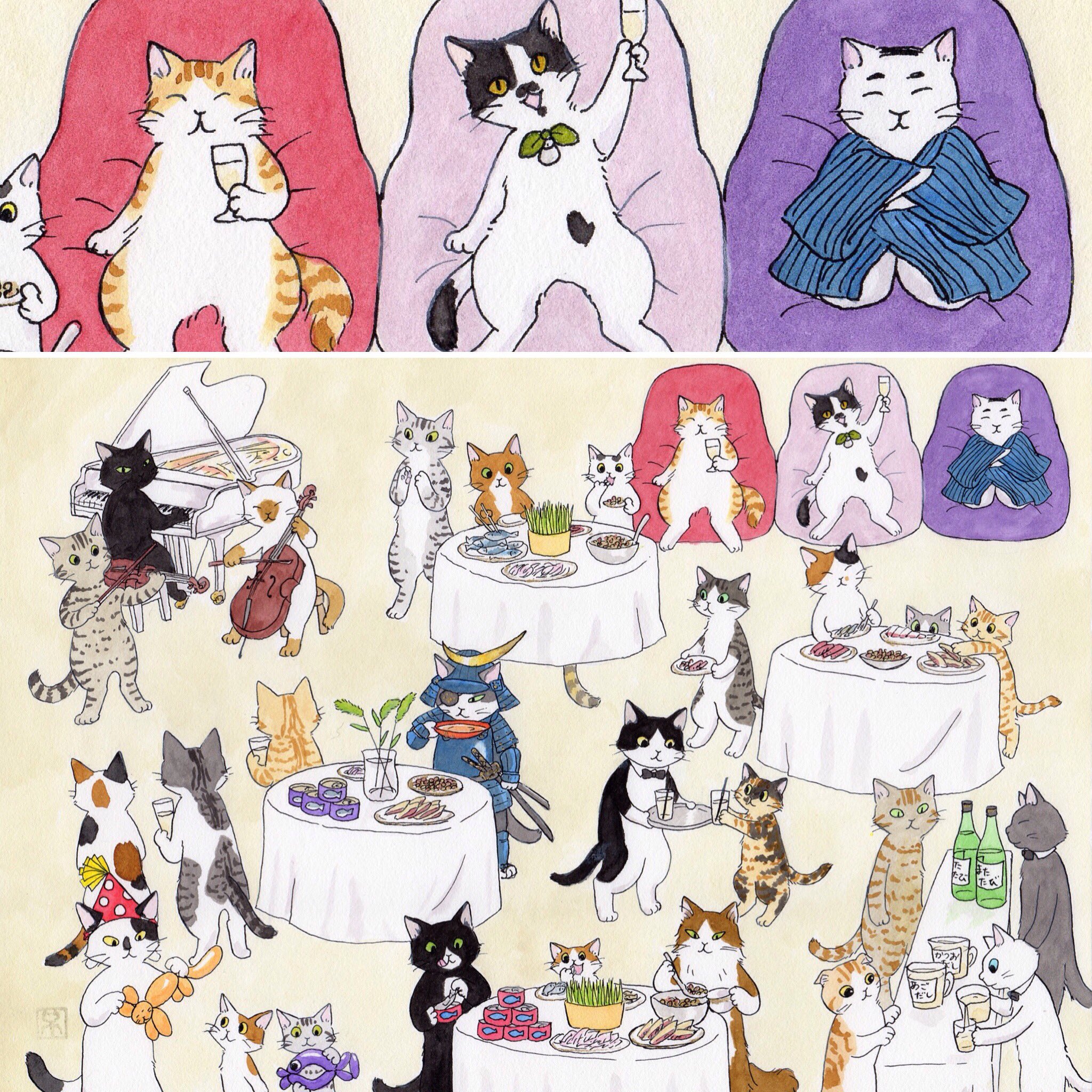 猫専門 またたび堂 まちくるファンド 保護猫支援イベントのクラウドファンディングで 景品の目玉となる描き下ろしイラスト の完成版を公開 ソファでくつろぐ猫達のうち 新たに加わった真ん中の猫さんは原画コースの支援者さまの飼い猫さんがモデルです