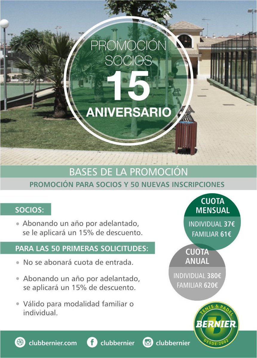 Promoción de <a href="/ClubBernier/">Club Bernier</a> con motivo de nuestro 15º aniversario. #15aniversarioclubbernier