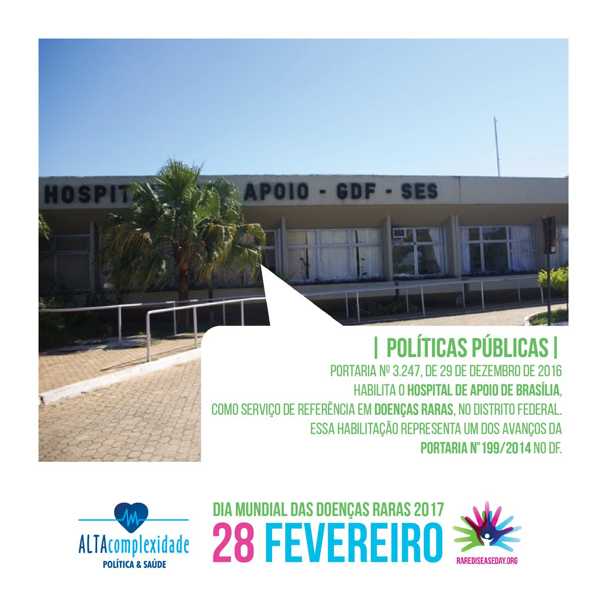 altacomplexidad's tweet photo. O Hospital de Apoio de Brasília foi HABILITADO como Serviço de Referência em Doenças Raras.
#rarediseaseday #doençasraras #altacomplexidade https://t.co/P5N5yySGI8