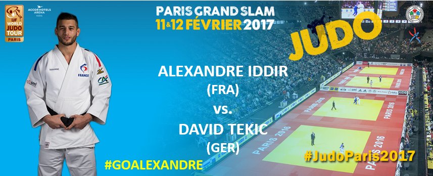 francejudo's tweet photo. #JudoParis2017 HOMMES - 90 kg
Prochain français sur les tapis : @AlexIddir ! Un maximum de soutien pour lui !
#GoAlexandre @IntJudoFed https://t.co/6H4hDTGNqo