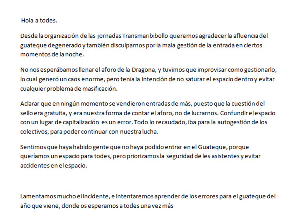 JornadasTMBB's tweet photo. Sobre el aforo del Guateque Degenerado del pasado viernes. https://t.co/uM23ZGmwKh