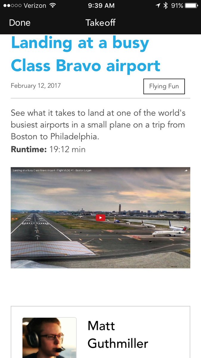 Sportys's tweet photo. Proud to welcome @mattguthmiller to our Takeoff app. Check out his latest video free in the app today: https://t.co/AByvPxpCX4 https://t.co/TStg1oNNxb