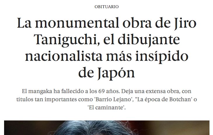 Muere un maestro como Jiro Taniguchi y estos son los titulares que me encuentro