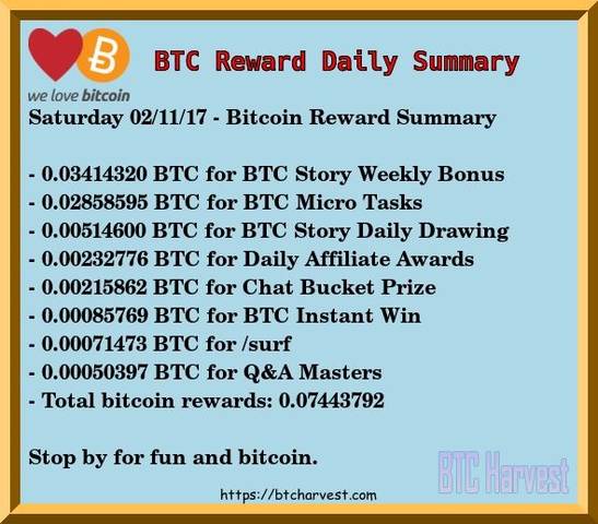 bitcoinagile's tweet photo. 02/11/17 ##bitcoin Reward Summary: #BTCStory Daily Drawing, #BTCMicroTasks #BTCInstantWin https://t.co/ZaDdfknJ4g https://t.co/qfesu3lO0Q