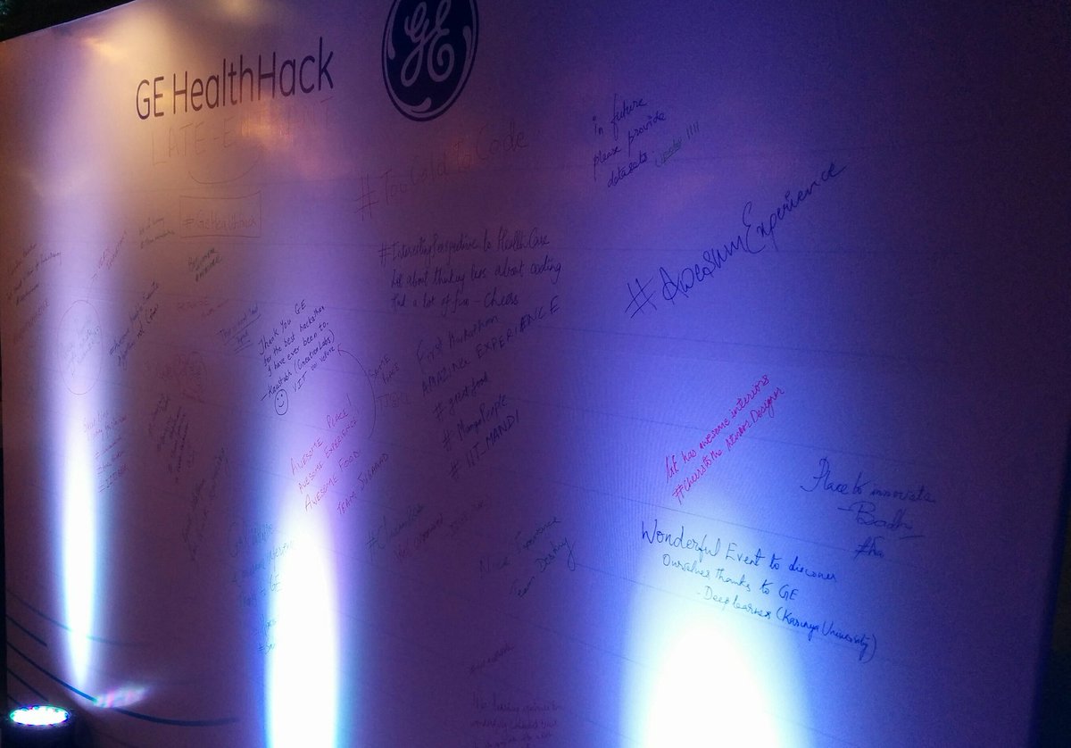 sandeepsing's tweet photo. Parting thoughts from GEHealthHackers on our msg board #GEHealthHack #hackathon @generalelectric @GEHealthcare @GEHealthIndia https://t.co/WzTv6t7uqF