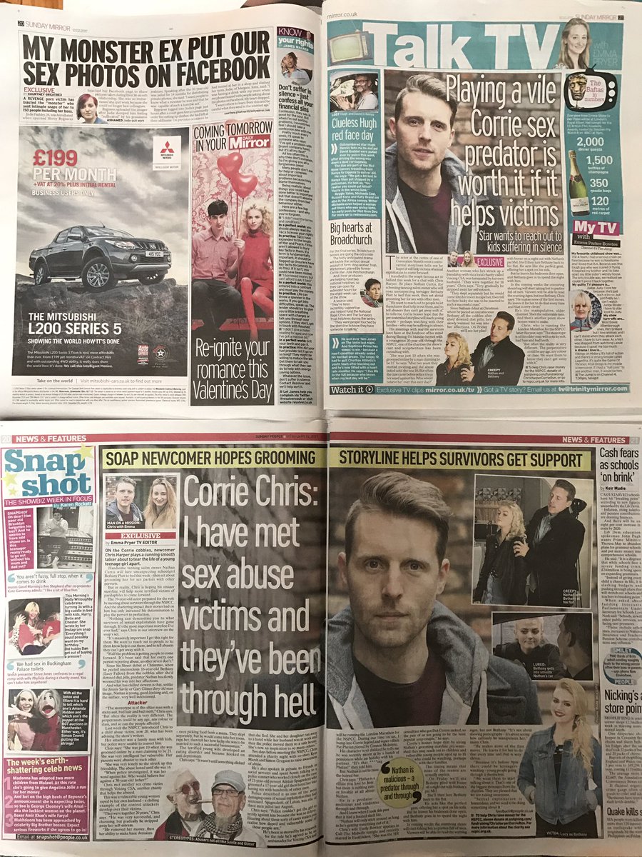 AaronSharp's tweet photo. Great coverage today for @NSPCC and #CoronationStreet thanks to @EmmaTalkTV & @DailyMirror. So proud to help this great charity. #EasyPR https://t.co/DxDgrn5O9u