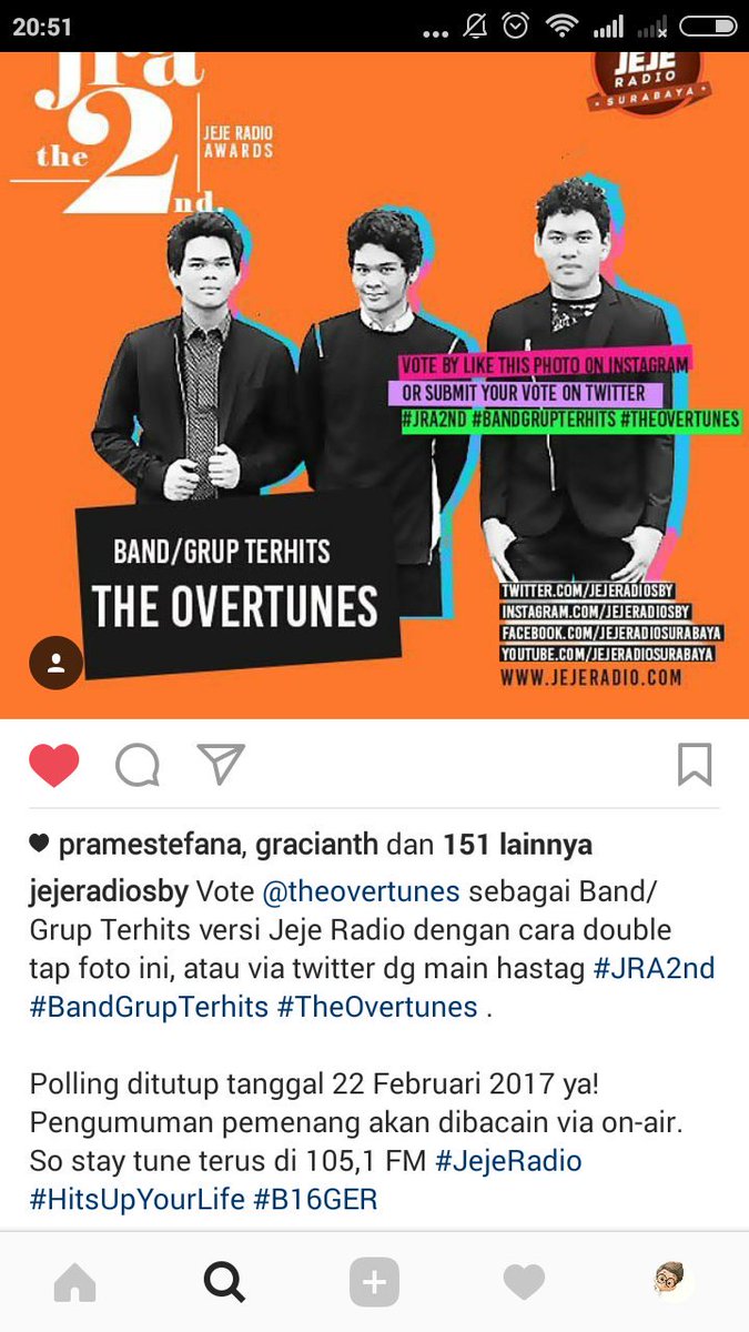 AnotherTunist's tweet photo. VOTE @TheOvertunes supaya jadi Band/Grup terhits versi JejeRadio Surabaya. https://t.co/q18sdoJqMf #JRA2nd  #BandGroupTerHits #TheOvertunes https://t.co/EN5xEEKvnf