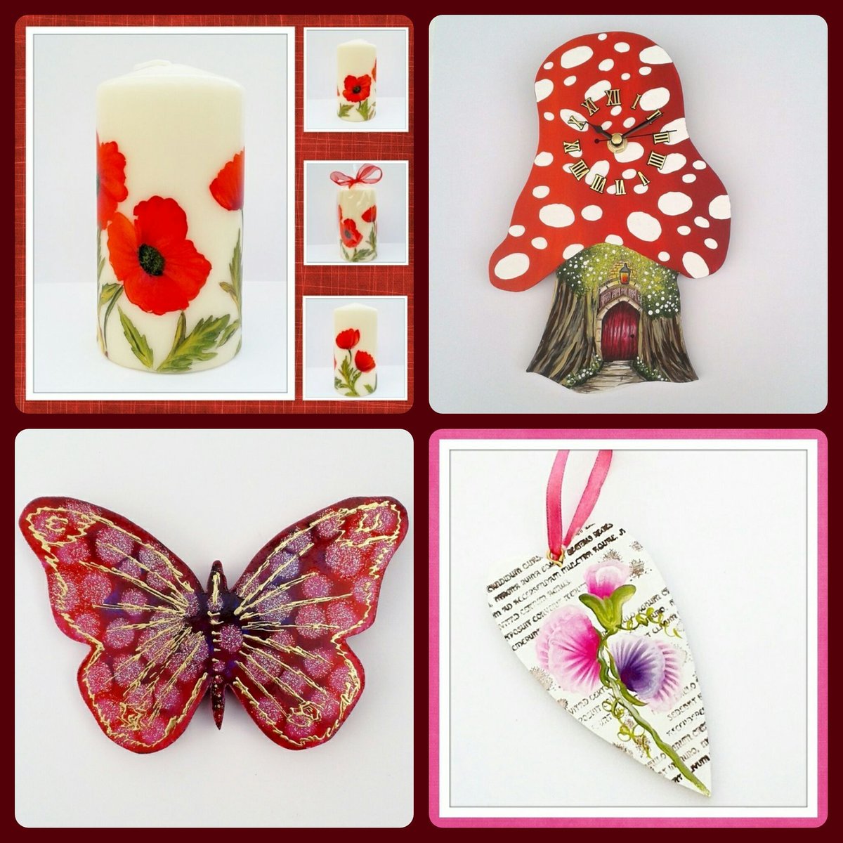 DewDropCraftsIW's tweet photo. A few things available in my #folksy shop. #handmade #craftbuzz #handpainted #homedecor #toadstoolclock #poppy https://t.co/WV0ODgutqm https://t.co/KpzY8pQBou