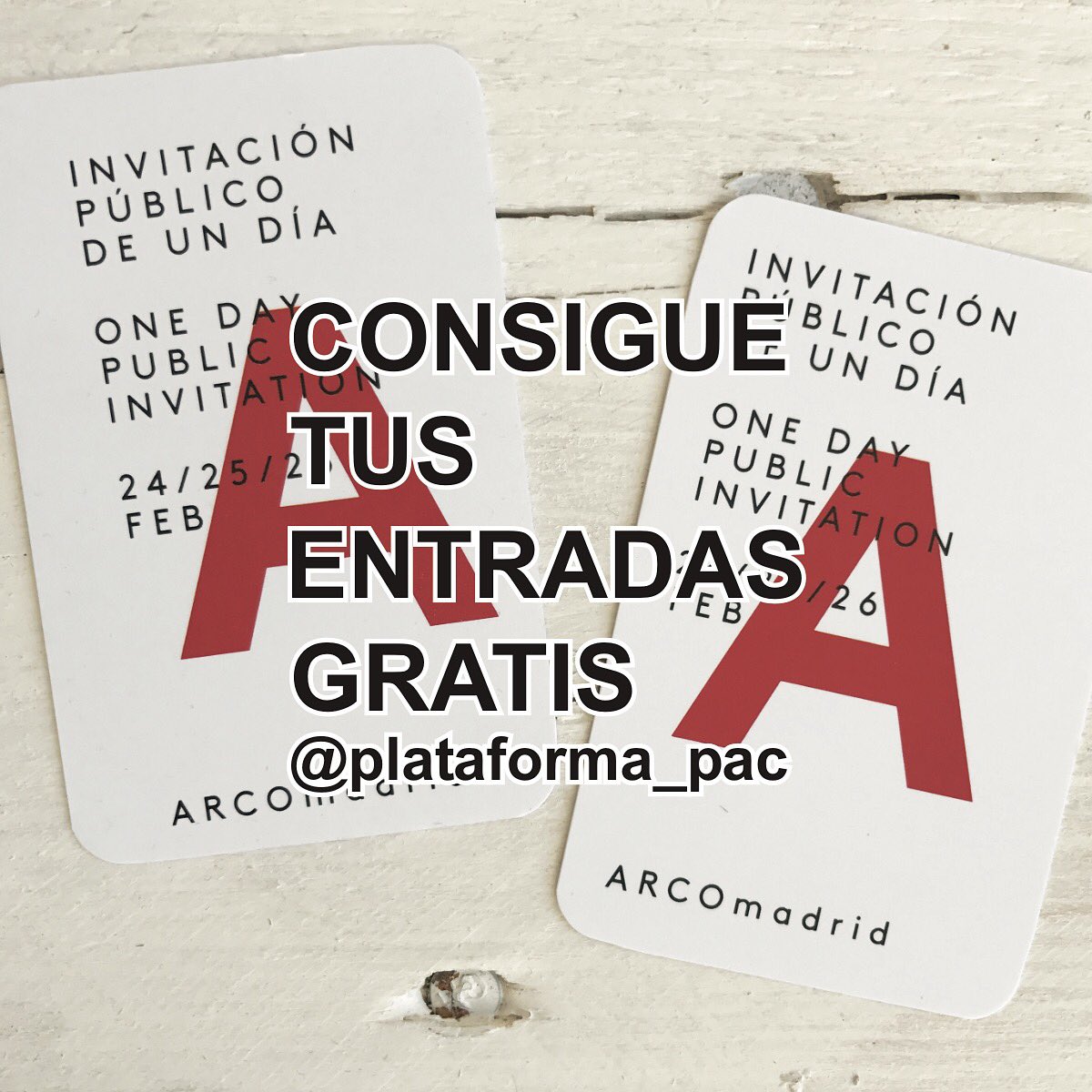 plataforma_pac's tweet photo. Últimas horas para entrar en el sorteo de 2 entradas @FeriaArco
-Síguenos
-Retweetea 
-Inscribirte https://t.co/wvey96sSKg Hasta las 24:00h. https://t.co/yd5dTbAakk