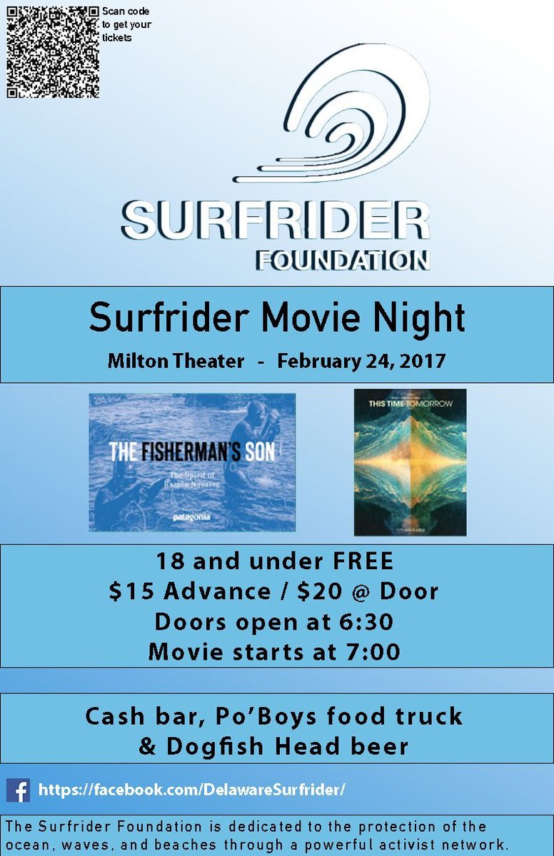 Join us for our annual #Surf #Movie Night at the #MiltonTheatre films, shorts, raffles, food, &amp; <a href="/dogfishbeer/">Dogfish Head Brewery</a> facebook.com/DelawareSurfri…