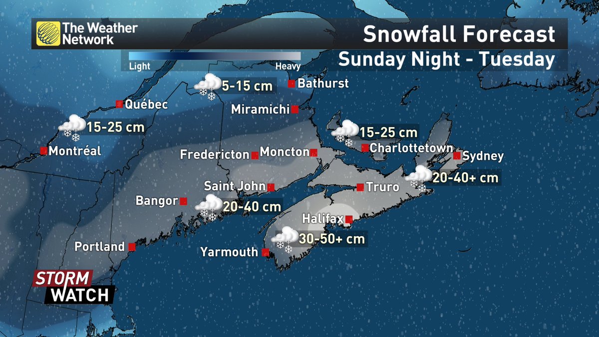 daynavettese's tweet photo. Maritimes: here are the snowfall totals we're looking at. Keep in mind this will be paired w/ strong winds = blizzard conditions. #atlstorm https://t.co/Lopc2evi3F