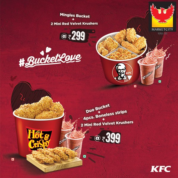 MarketcityKurla's tweet photo. Grab your Valentine &amp; make the most of this Duo Valentine Combo offer @KFC_India. #MarketcityFoodies #BucketLove https://t.co/nJHIielaqw https://t.co/i0fTjxaro7