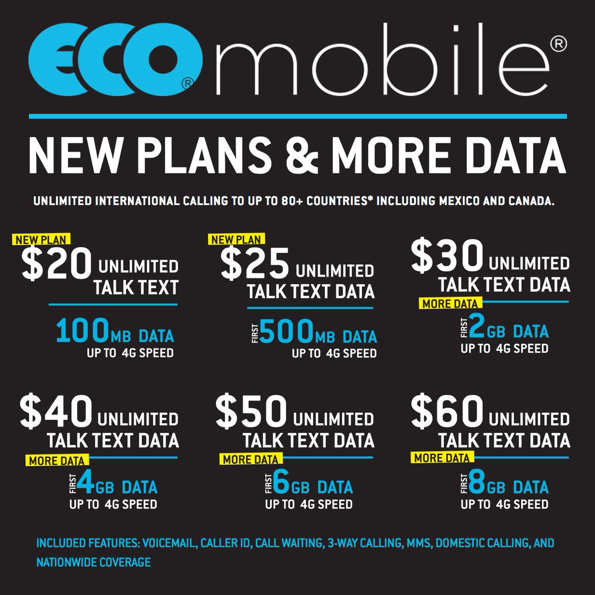 Our new plans start at $20! Visit ECOMobile.com now to activate your phone now.