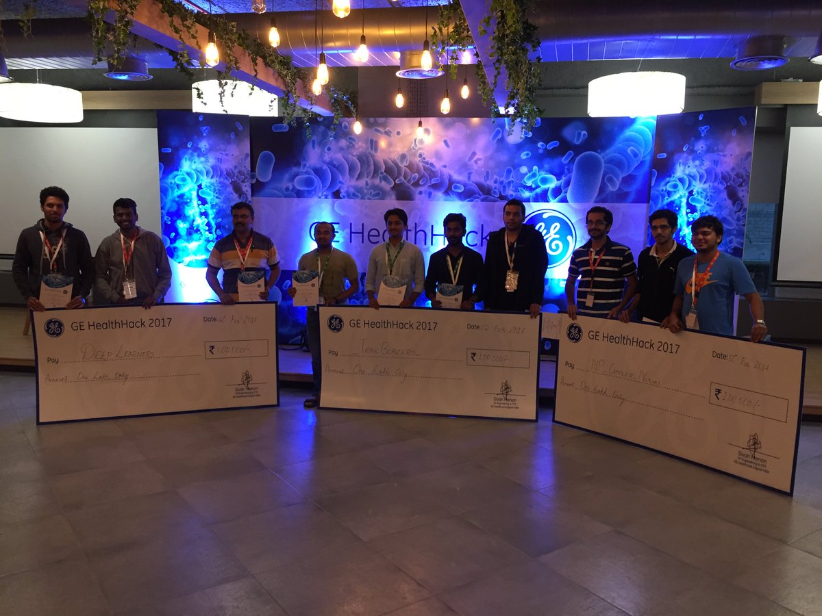 sdcruz's tweet photo. #GEHealthHack 2017 The proud winners of hackathon are Deep Learners _Trail Blazers, NP_Complete_Ninjas!!! You guys Rock!!! https://t.co/Yi54xEgDhn