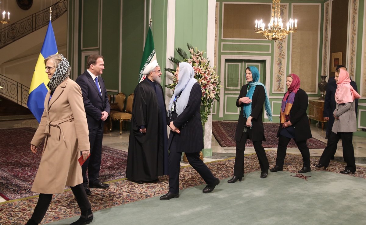 UNWatch's tweet photo. Walk of shame: Meet Sweden's "first feminist government in the world"—as they betray women's rights in Iran.  https://t.co/npDRdCqPES https://t.co/c8vSaklza4