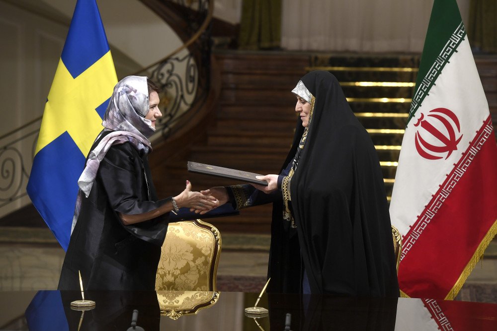 UNWatch's tweet photo. Walk of shame: Meet Sweden's "first feminist government in the world"—as they betray women's rights in Iran.  https://t.co/npDRdCqPES https://t.co/c8vSaklza4
